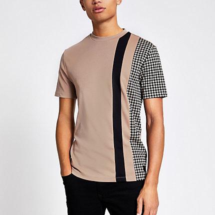River Island Mens Dogtooth Colour Block Slim Fit T-shirt
