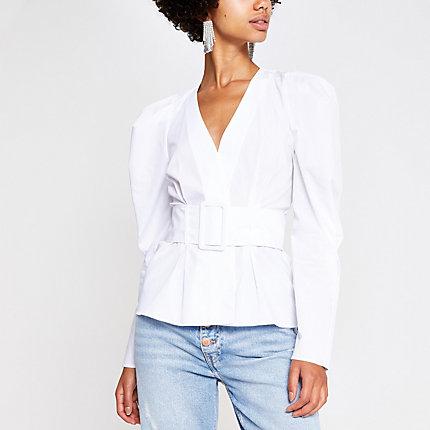 River Island Womens White Belted Shirt