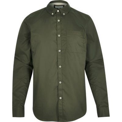 River Island Mens Olive Twill Button-down Shirt