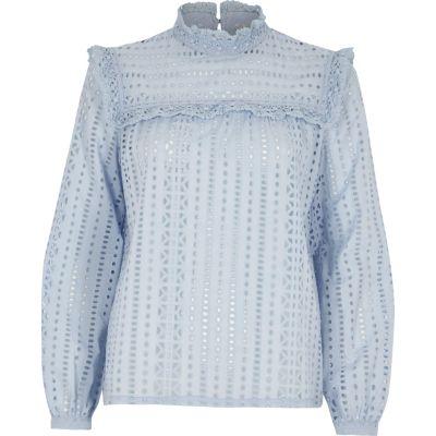 River Island Womens Broderie High Neck Long Sleeve Top