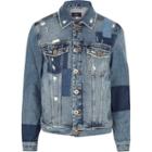 River Island Mens Distressed Patchwork Denim Jacket