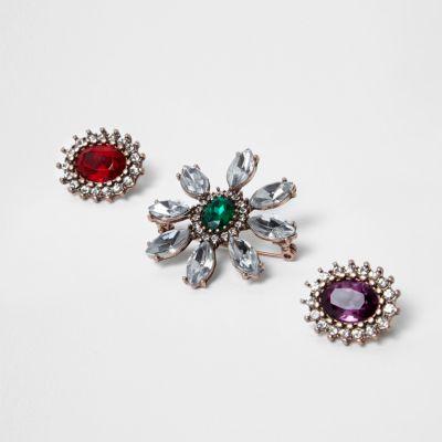 River Island Womens Rose Gold Tone Jewel Embellished Brooch Pack