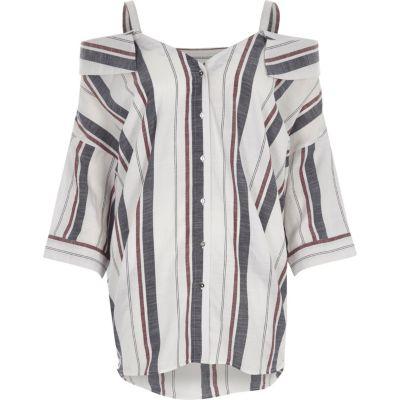 River Island Womens White Stripe Cold Shoulder Top
