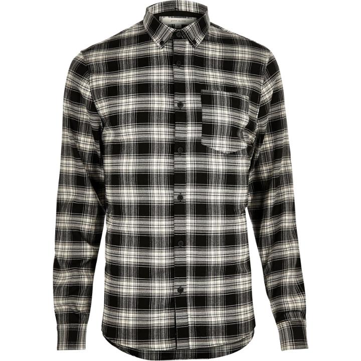 River Island Mensblack Casual Check Flannel Slim Shirt