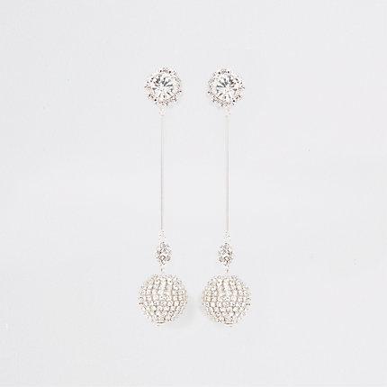 River Island Womens Silver Tone Diamante Orb Drop Earrings