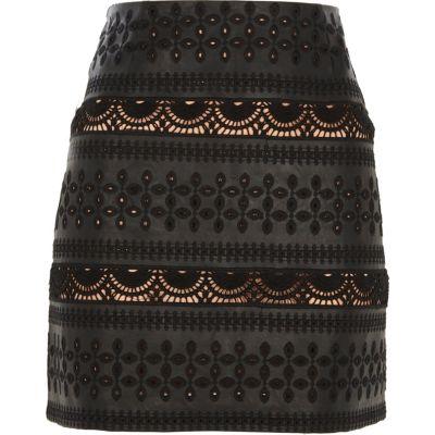River Island Womens Faux Leather Broderie Detail Mini Skirt