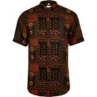 River Island Mens Aztec Slim Fit Short Sleeve Revere Shirt