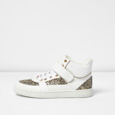 River Island Womens White Glitter Panel Hi Tops