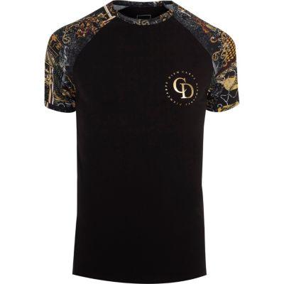 River Island Mens Muscle Fit Baroque Raglan T-shirt