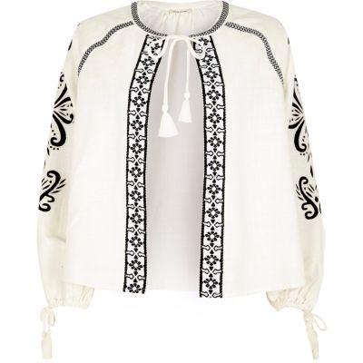 River Island Womens White Contrast Print Tie Sleeve Cape
