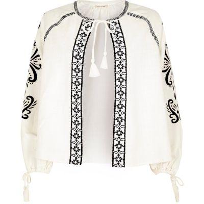 River Island Womens White Contrast Print Tie Sleeve Cape