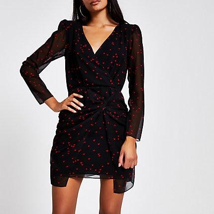 River Island Womens Heart Long Sleeve Sheer Mini Dress