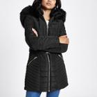River Island Womens Petite Faux Fur Belted Puffer Jacket