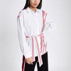 River Island Womens White Stripe Jewel Embellished Belted Shirt