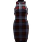 River Island Womens Plaid Velvet Turtle Neck Bodycon Dress