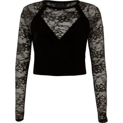 River Island Womens Lace Insert Long Sleeve Fitted Top