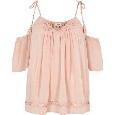 River Island Womens Tassel Cold Shoulder Top