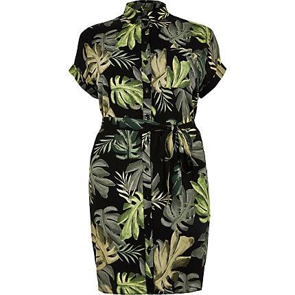 River Island Womens Plus Palm Print Shirt Dress