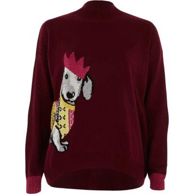 River Island Womens Christmas Sausage Dog High Neck Jumper