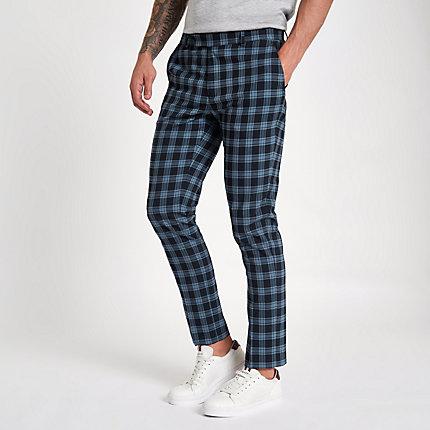 River Island Mens Check Print Skinny Smart Pants