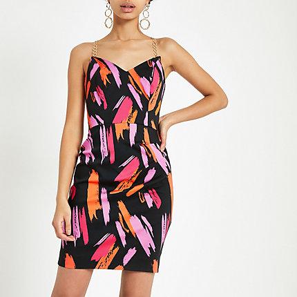 River Island Womens Print Bodycon Chain Trim Dress