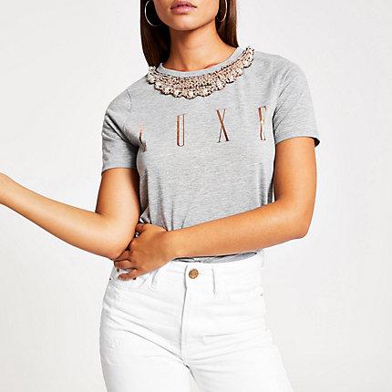 River Island Womens Embellished Necklace T-shirt