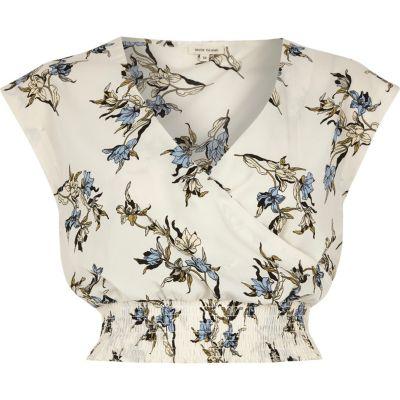 River Island Womens Floral Print Shirred Wrap Crop Top