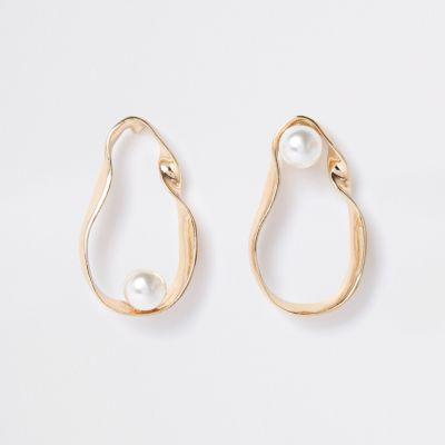 River Island Womens Gold Tone Twist Pearl Drop Earrings