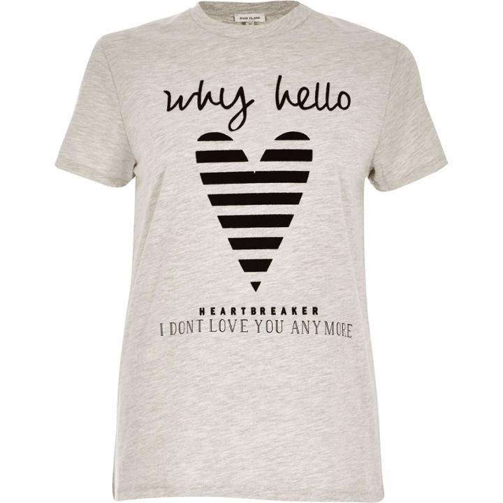 River Island Womens Palest Marl Love Print Fitted T-shirt