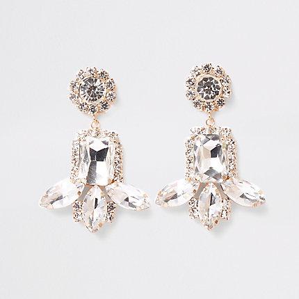 River Island Womens Gold Tone Jewel Rhinestone Drop Clip On Earring