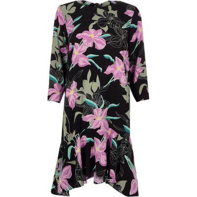 River Island Womens Floral Frill Hem Tie Back Swing Dress