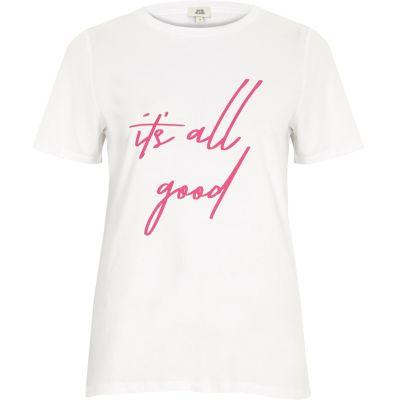 River Island Womens White 'it's All Good' Print Fitted T-shirt