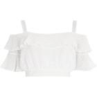 River Island Womens White Dobby Cold Shoulder Frill Crop Top