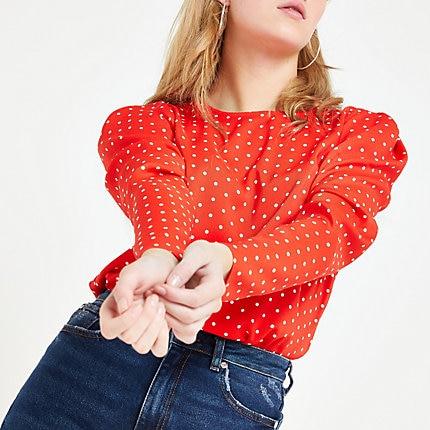 River Island Womens Spot Puff Sleeve Top