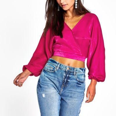 River Island Womens Petite Balloon Sleeve Wrap Top