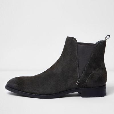River Island Menscharcoal Suede Chelsea Boots