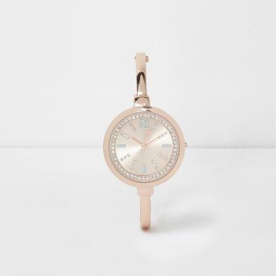 River Island Womens Rose Gold Tone Diamante Round Watch