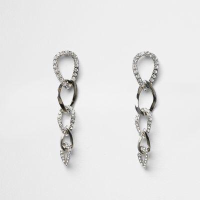 River Island Womens Silver Tone Interlinked Dangly Earrings