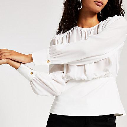 River Island Womens White Long Sleeve Waisted Top