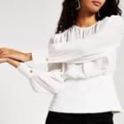 River Island Womens White Long Sleeve Waisted Top