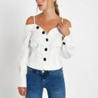 River Island Womens White Button Front Bardot Fitted Shirt