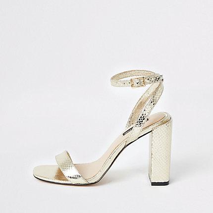 River Island Womens Gold Wide Fit Two Part Block Heel Sandals