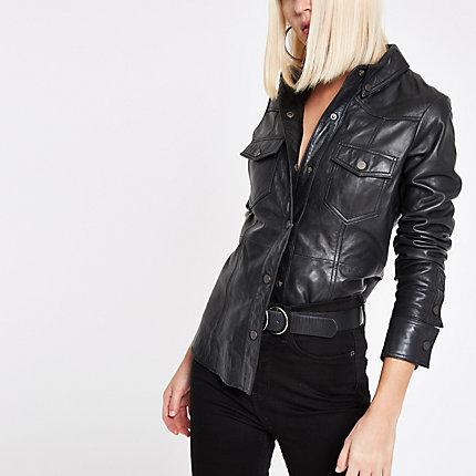 River Island Womens Ri Studio Leather Popper Front Shirt