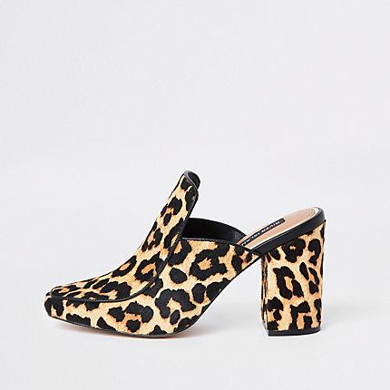 River Island Womens Leather Leopard Print Mule