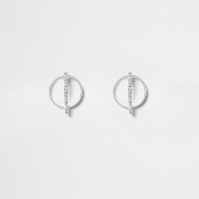River Island Womens Silver Tone Pave Circle Stud Earrings