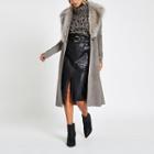 River Island Womens Suede Belted Faux Fur Robe Coat