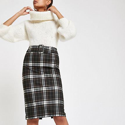 River Island Womens Check Belted Pencil Skirt