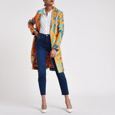 River Island Womens Jacquard Open Front Coat