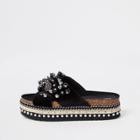 River Island Womens Cross Strap Embellished Platform Slider