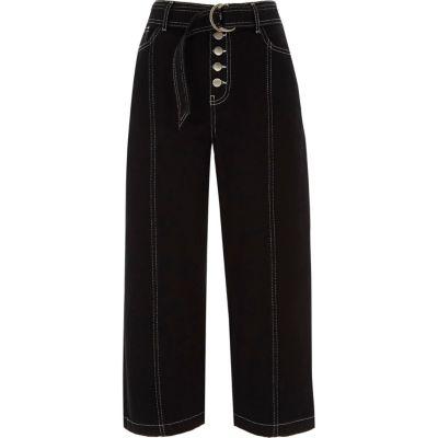 River Island Womens Petite Belted Wide Leg Jeans